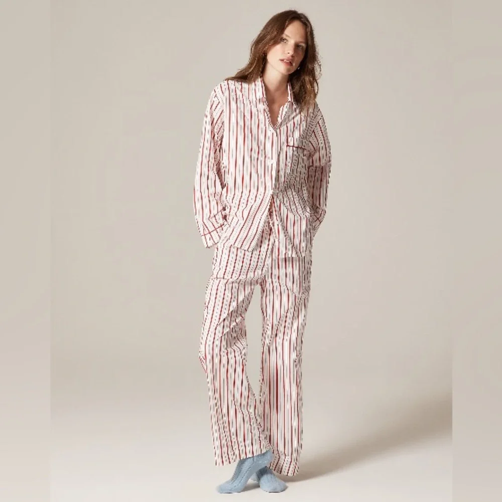 J.Crew Cotton poplin long-sleeve pajama pant set in peppermint stripe CP547